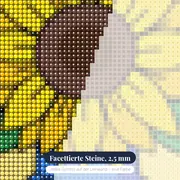 Sonnenblume in der blauen Vase – Nahaufnahme der Steine