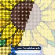 Sunny Sunflower in Blue Vase – diamond close-up