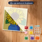 Grote Zonnebloem in Blauwe Vaas – pakket klaar om te beginnen