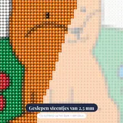Zittende Oranje Vos met Twee Bloemen – close-up van de steentjes