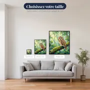 Chouette brune dans la forêt brumeuse – tailles disponibles