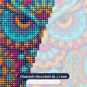 Gufo Mandala dai Colori Vivaci – primo piano dei diamanti
