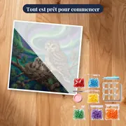 Famille de chouettes sous les aurores – kit prêt à commencer