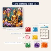 Buddha dorato tra candele e orchidee – contenuto del kit