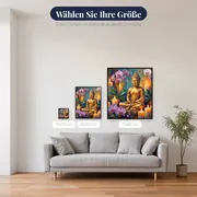 Goldener Buddha mit Orchideen – verfügbare Größen