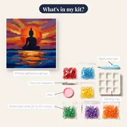 Meditating Buddha Sunset Lake – kit contents