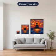 Meditating Buddha Sunset Lake – available sizes