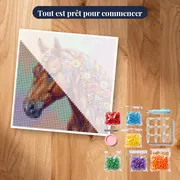 Cheval bai à la crinière fleurie – kit prêt à commencer