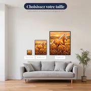 Palomino galopant dans les blés dorés – tailles disponibles