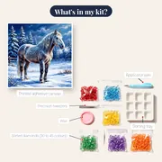 Grey Horse in Snowy Winter Pasture – kit contents