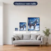 Cheval gris au pâturage enneigé – tailles disponibles
