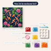 Koi-Karpfen zwischen rosa Seerosen – Inhalt des Sets