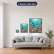 Tropical Fish School Over Sunlit Coral Reef – available sizes