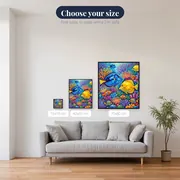 Blue and Yellow Tangs in Coral Reef – available sizes