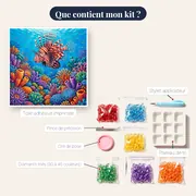 Poisson-lion rayé sur corail coloré – contenu du kit
