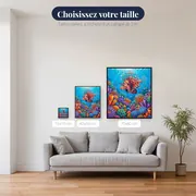 Poisson-lion rayé sur corail coloré – tailles disponibles