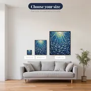Swirling Silver Sardines in Sunlit Sea – available sizes