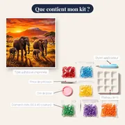 Famille d'éléphants et Kilimandjaro au couchant – contenu du kit