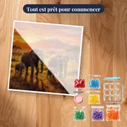 Famille d'éléphants et Kilimandjaro au couchant – kit prêt à commencer