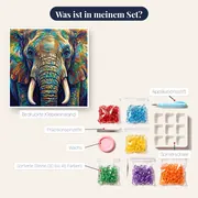 Alter Elefant mit weisen Augen und Stoßzähnen – Inhalt des Sets