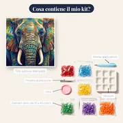 Ritratto di elefante dallo sguardo saggio – contenuto del kit