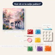 Olifantenkudde in roze ochtendmist – inhoud van het pakket