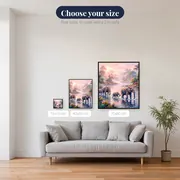 Elephant Herd Crossing a Misty Pink River – available sizes
