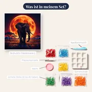 Elefanten-Silhouette vor orangefarbenem Vollmond – Inhalt des Sets