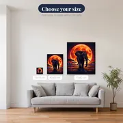 Elephant Silhouette Against a Giant Orange Moon – available sizes