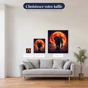 Éléphant en silhouette devant la lune orange – tailles disponibles