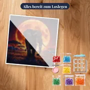 Elefanten-Silhouette vor orangefarbenem Vollmond – Set bereit zum Loslegen