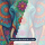 Elefante decorato con mandala e fiori – primo piano dei diamanti