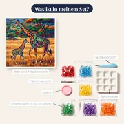 Giraffenmutter und Jungtier im goldenen Gras – Inhalt des Sets