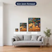 Giraffenmoeder en jong op gouden gras – beschikbare formaten