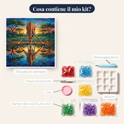 Giraffa alla pozza d'acqua al tramonto – contenuto del kit