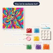Pop-Art-Giraffe mit geometrischem Patchwork – Inhalt des Sets