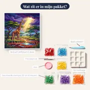 Giraf in de savanne na de regen – inhoud van het pakket