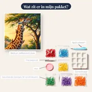 Giraf met ossenpikkers in de ochtend – inhoud van het pakket