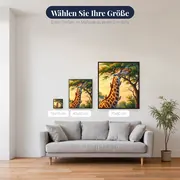 Giraffe mit Madenhackern im Morgenlicht – verfügbare Größen