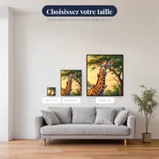 Girafe et pique-bœufs au matin clair – tailles disponibles