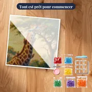 Girafe et pique-bœufs au matin clair – kit prêt à commencer