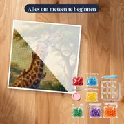 Giraf met ossenpikkers in de ochtend – pakket klaar om te beginnen
