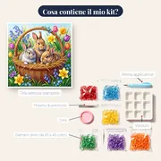 Coniglietti nel cesto di vimini fiorito – contenuto del kit