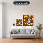 Brown Rabbit Among Red and Yellow Tulips – available sizes