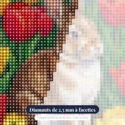 Lapin parmi les tulipes rouges et jaunes – gros plan des diamants
