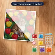 Brown Rabbit Among Red and Yellow Tulips – kit ready to start