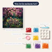 Zwei Hasen unter rosa Blütenbaum – Inhalt des Sets