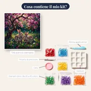 Due conigli sotto l'albero in fiore rosa – contenuto del kit