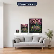 Two Bunnies Under Pink Blossom Tree – available sizes