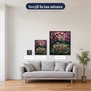Due conigli sotto l'albero in fiore rosa – misure disponibili